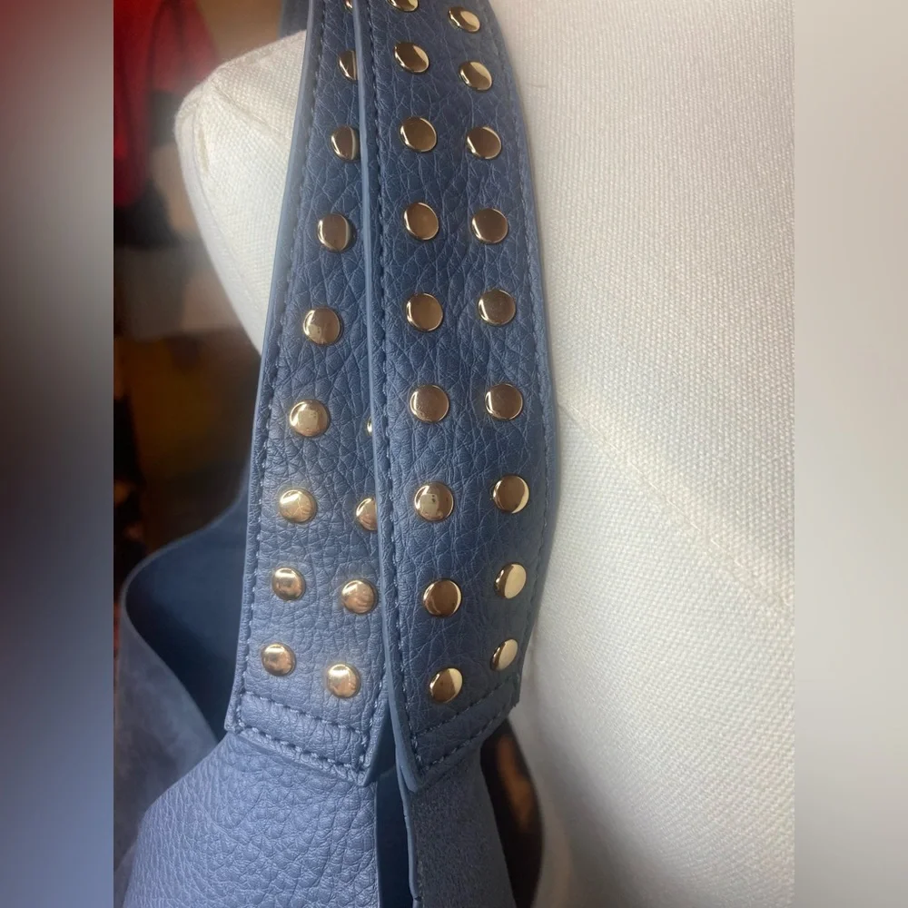 Shiraleah Blue Hobo Tote Bag with Studded Strap, Suede & Faux Leather